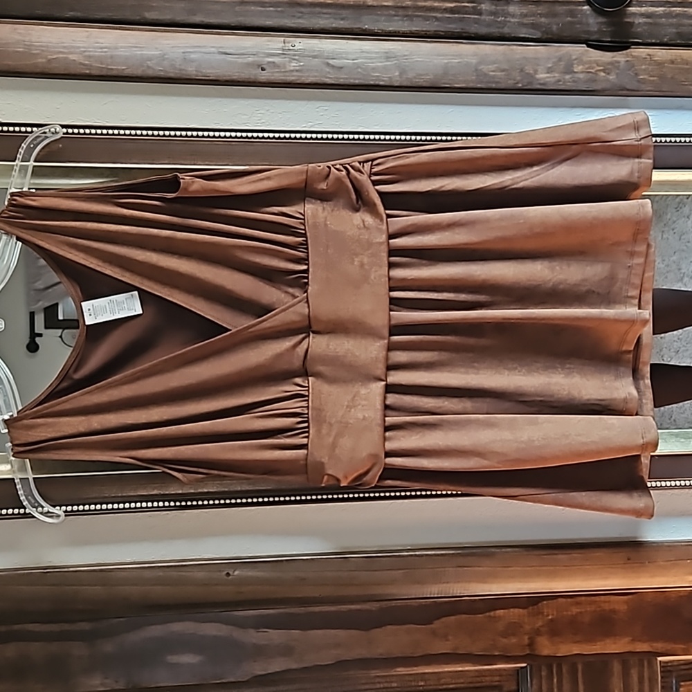 Bronze brown sleeveless silky tunic